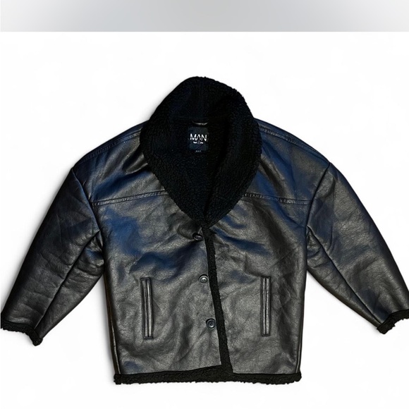 Chic Women's Black Leather Jacket with Shearling - Picture 1 of 3
